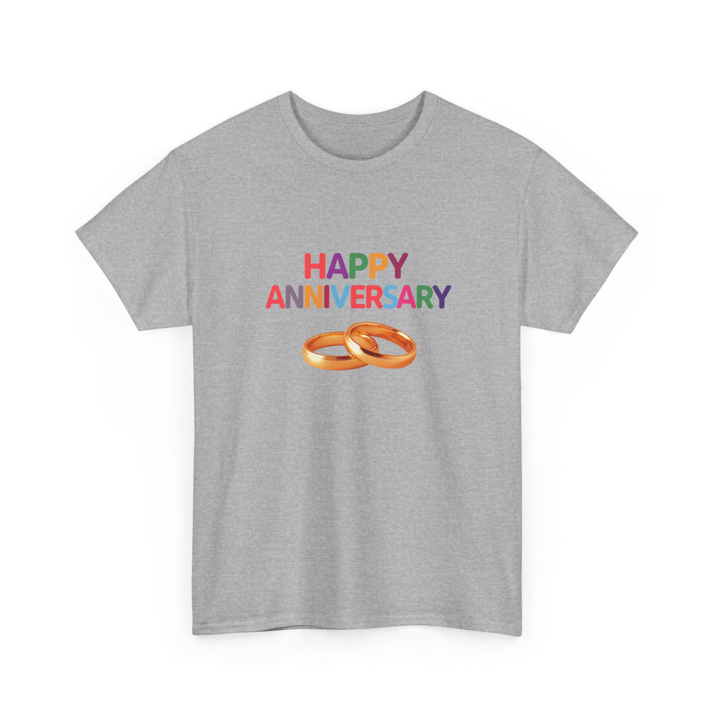 Anniversary T-Shirt — "Happy Anniversary" with Gold Rings