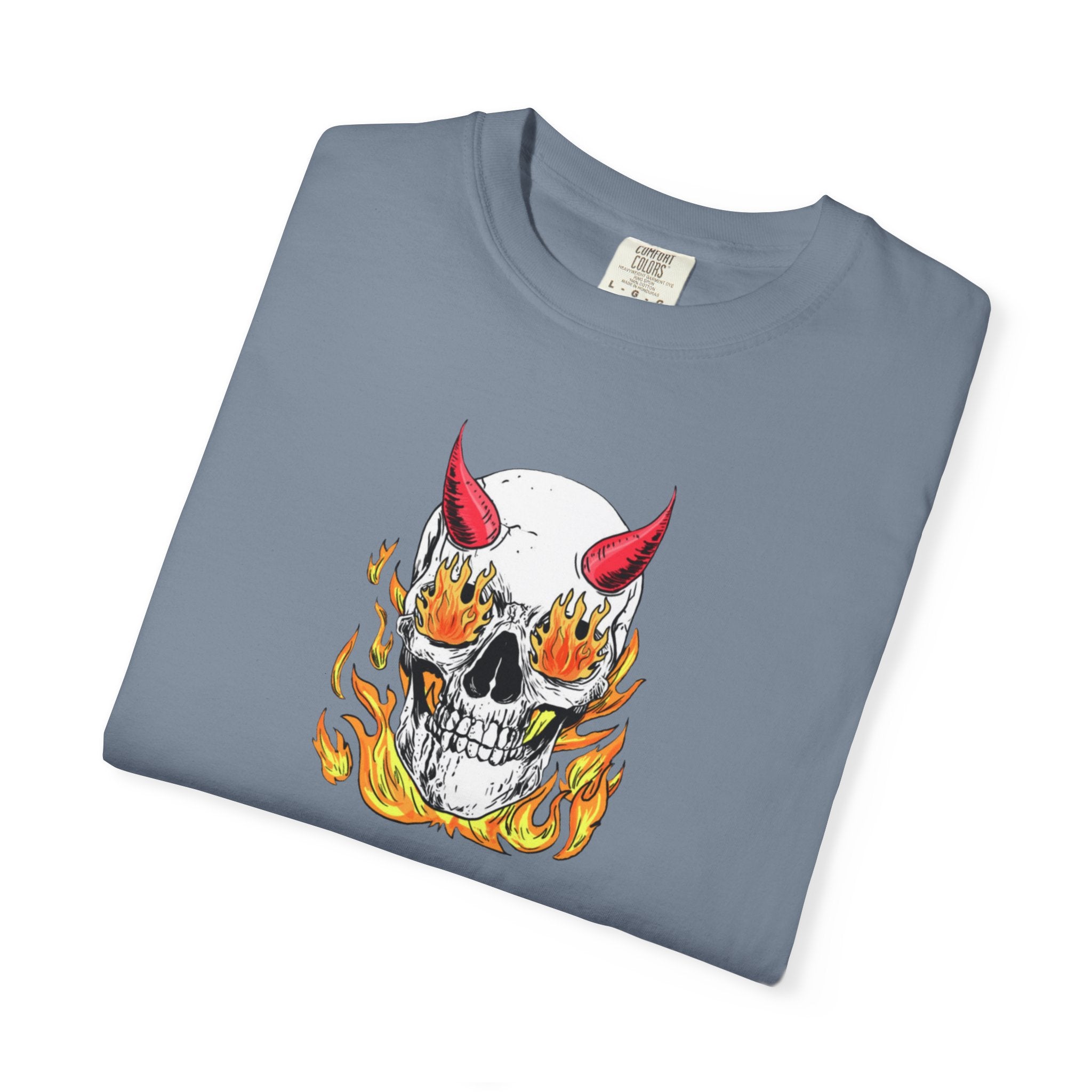 Flaming Devil Skull T-Shirt — Edgy Retro Tattoo Graphic Tee