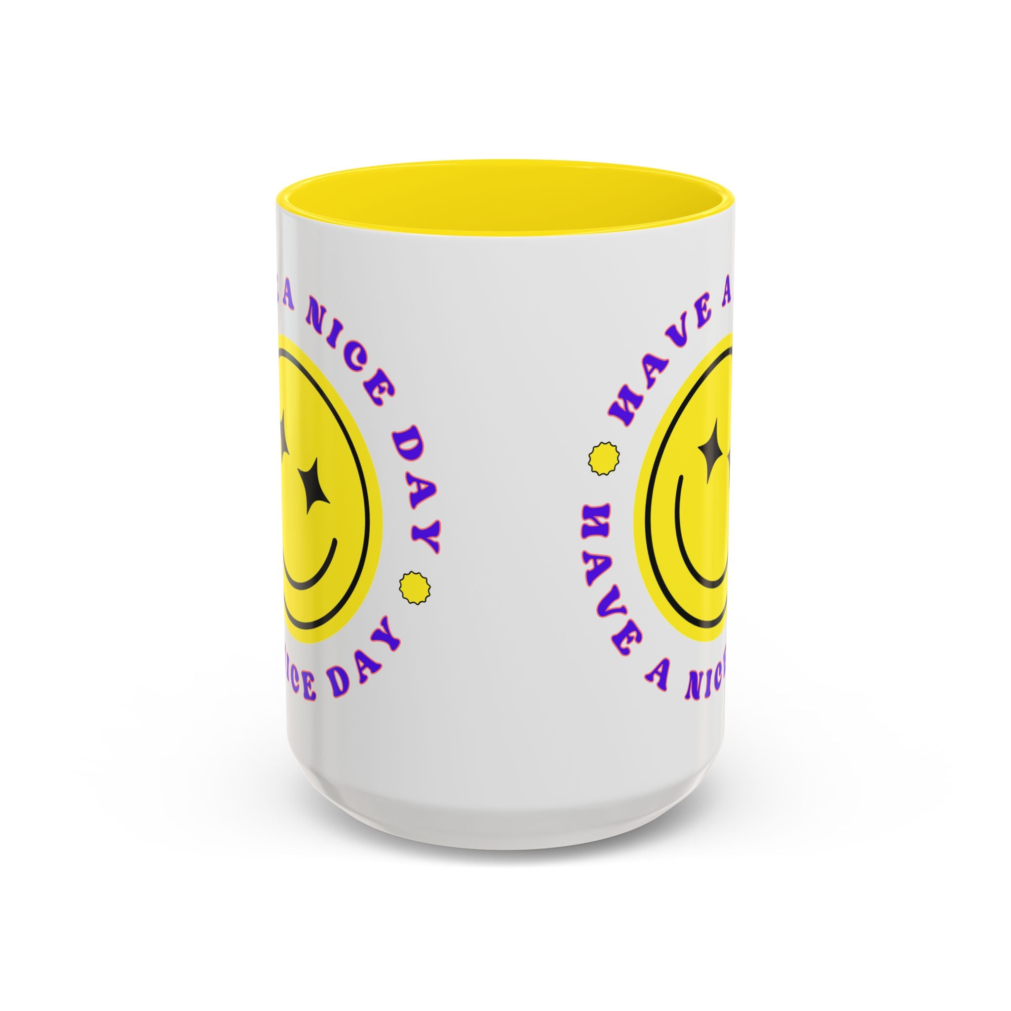 Have a Nice Day Smile Face Coffee Mug — Retro Yellow Smiley Accent Mug (11/15oz)