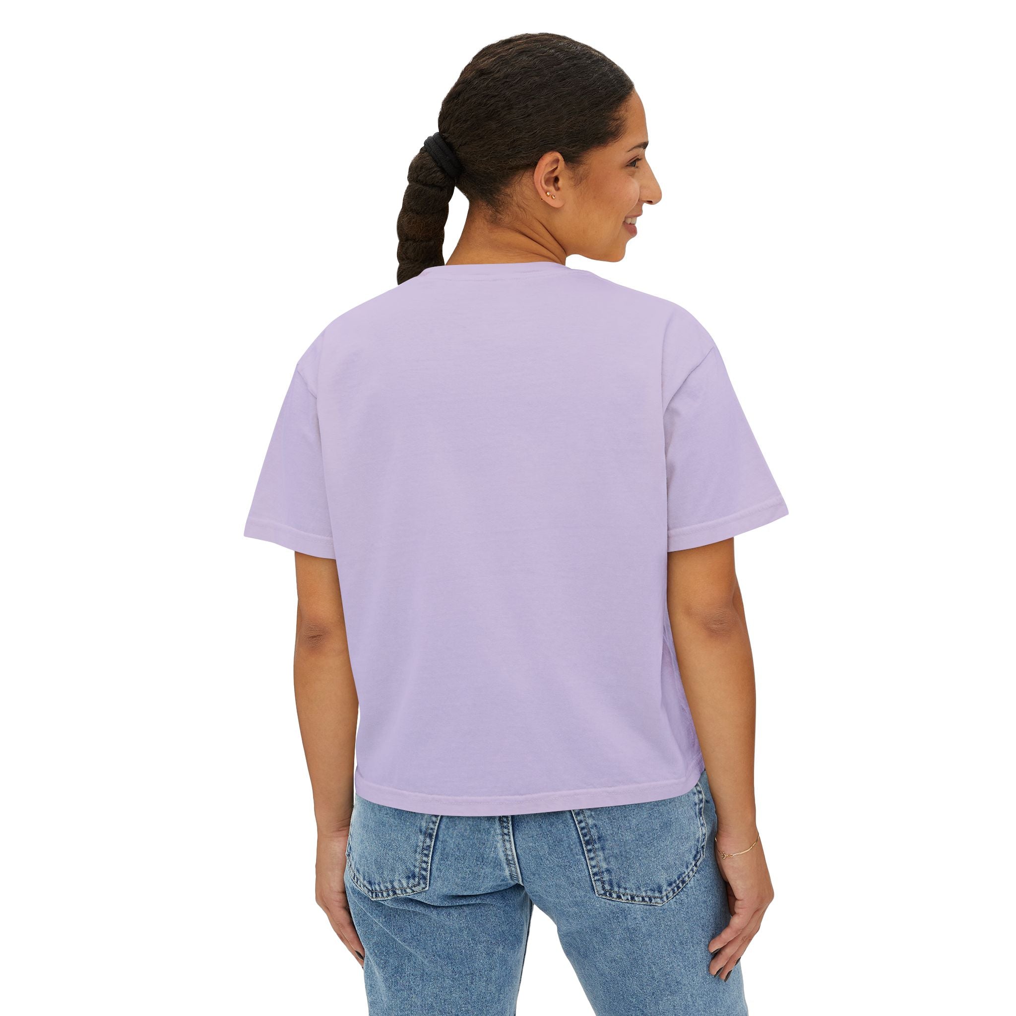 Floral Bouquet Women's Boxy Tee — Cropped White T-Shirt with Pink Rose Design