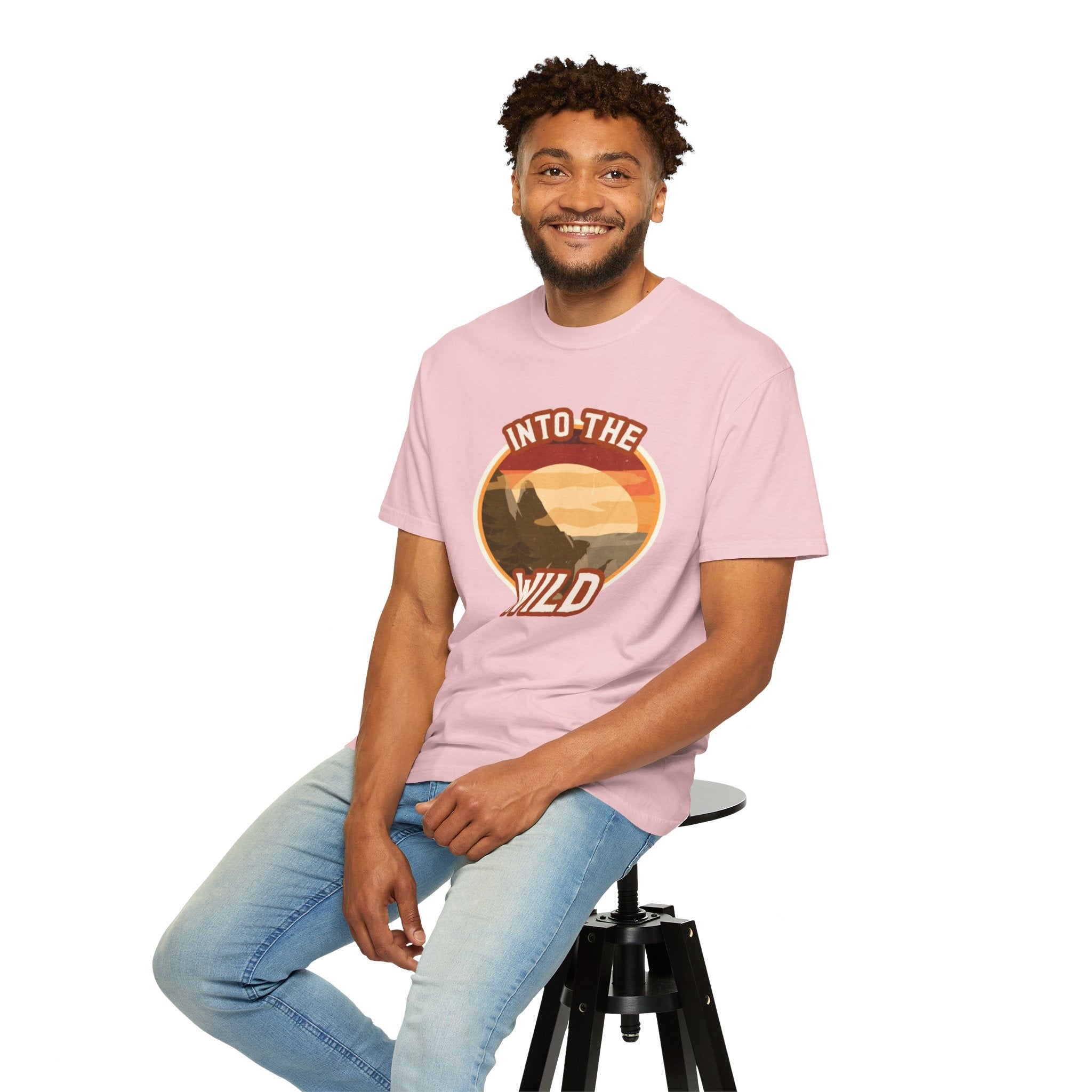 Into The Wild T-Shirt — Retro Sunset Mountain Adventure Tee