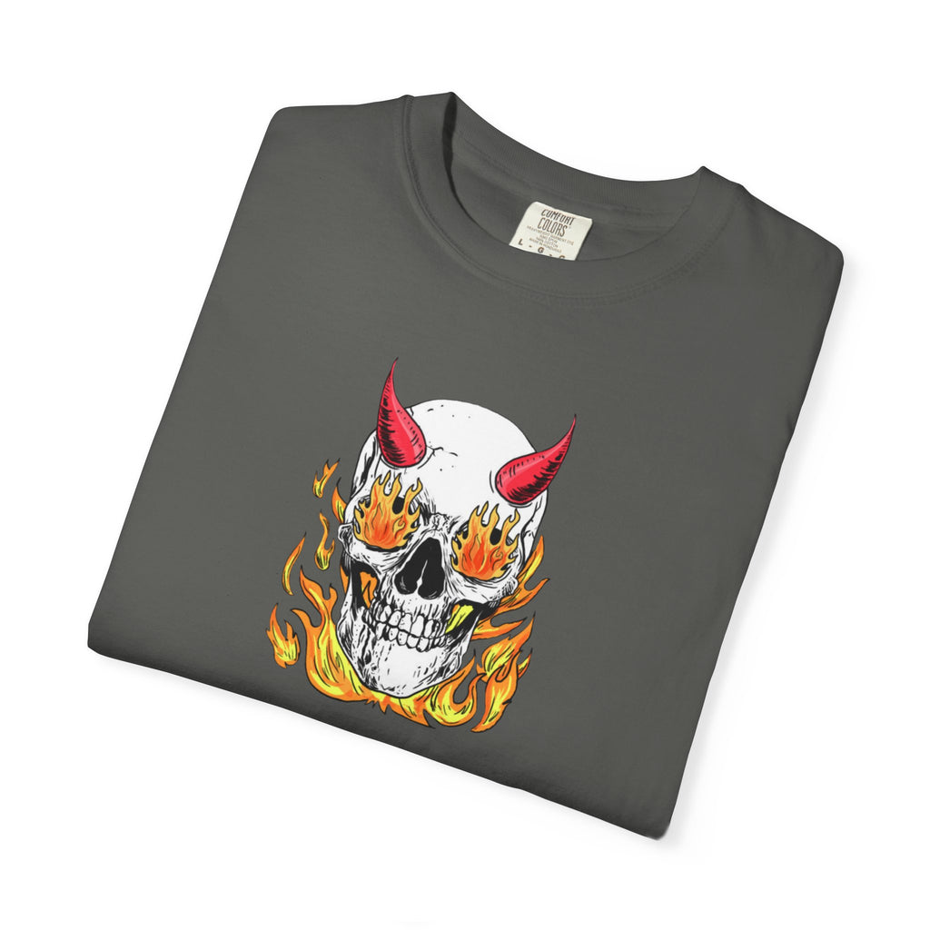 Flaming Devil Skull T-Shirt — Edgy Retro Tattoo Graphic Tee