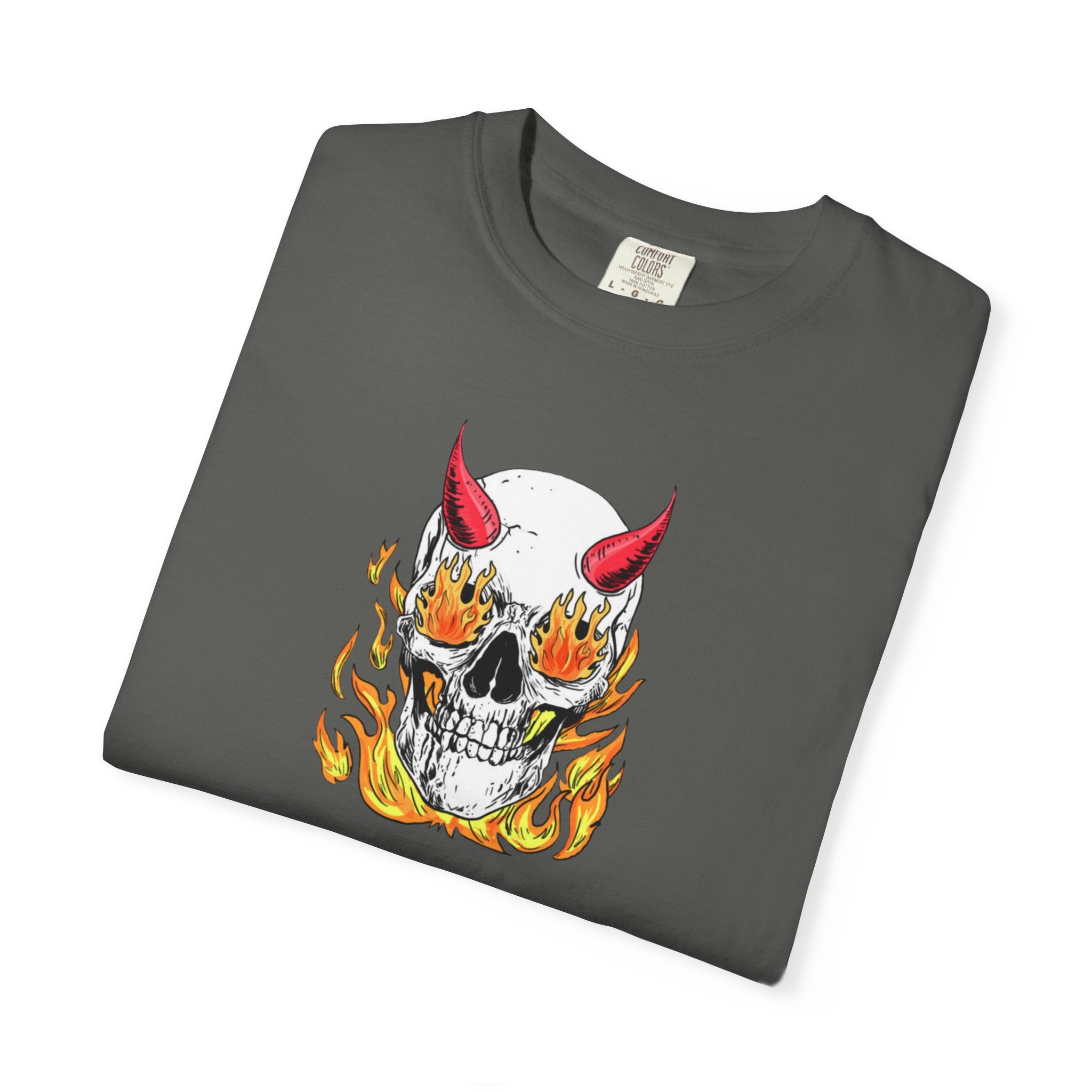 Flaming Devil Skull T-Shirt — Edgy Retro Tattoo Graphic Tee