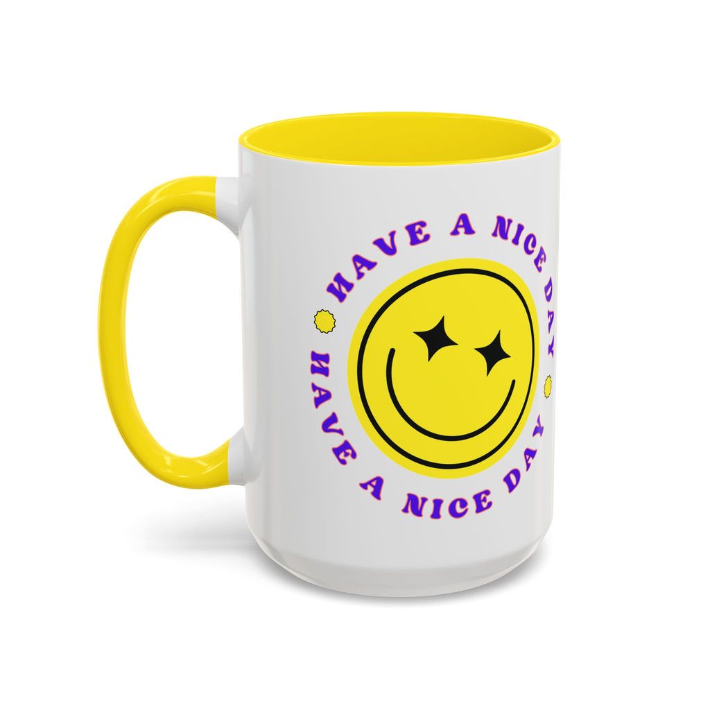 Have a Nice Day Smile Face Coffee Mug — Retro Yellow Smiley Accent Mug (11/15oz)