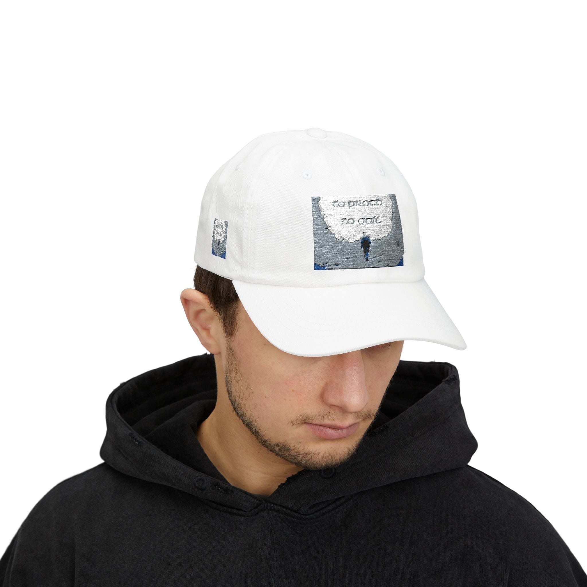 White Dad Cap with Silver Sequin Moon Patch - 'Let the Stars Guide'