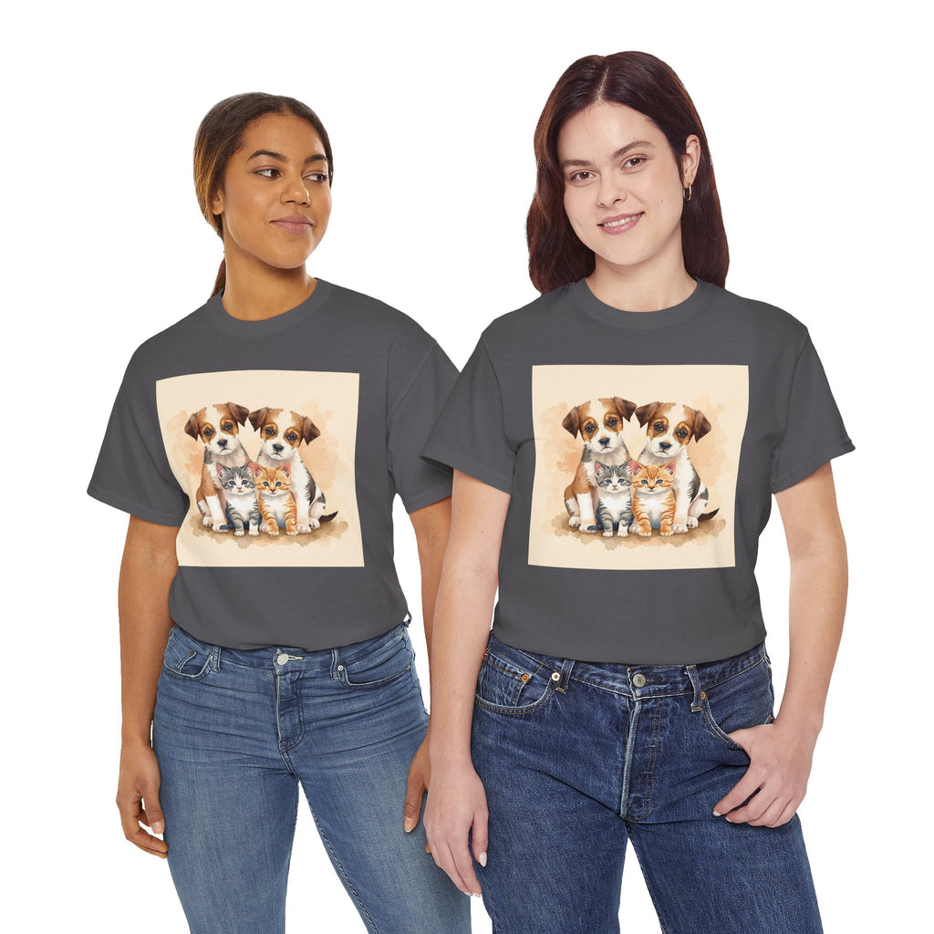 Puppy & Kitten Trio Tee — Cute Pet Illustration T-Shirt