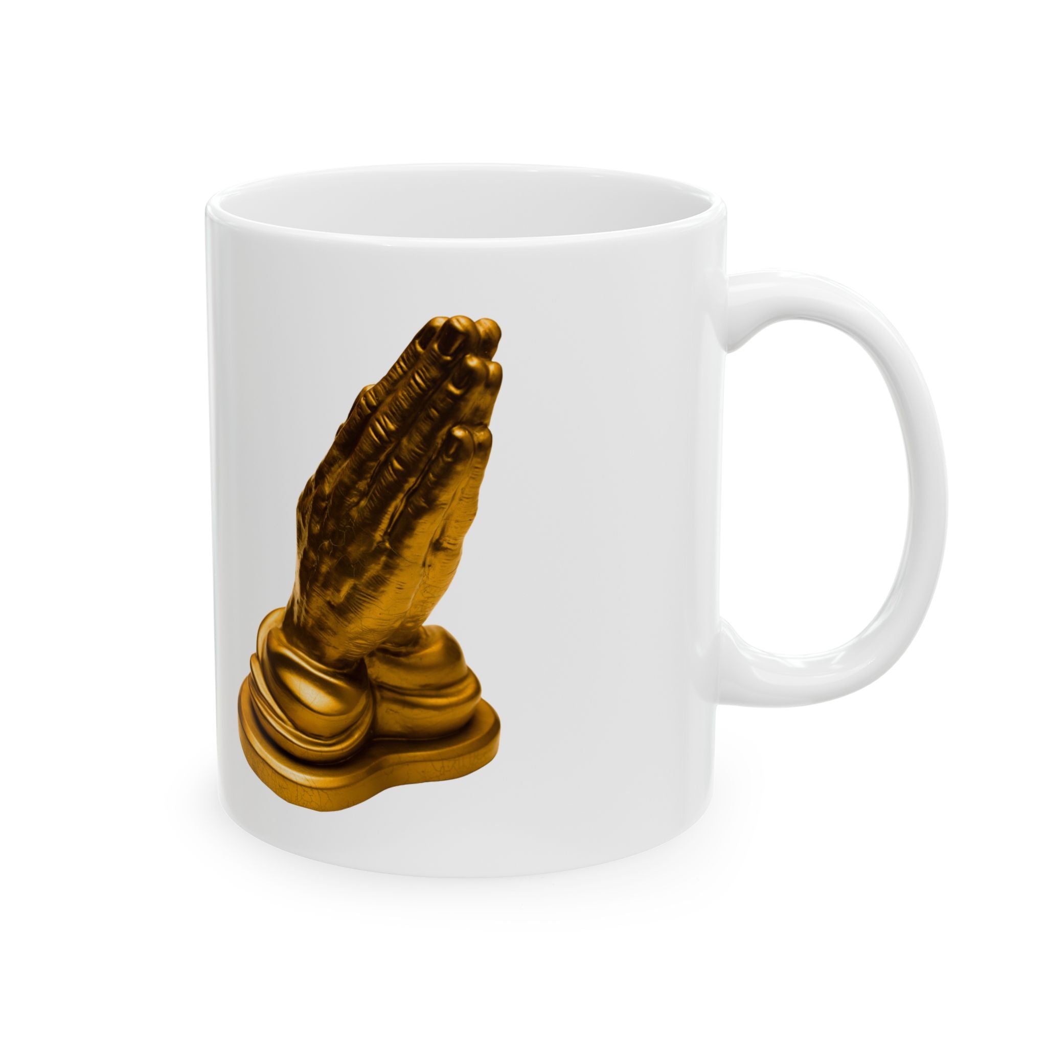 Praying Hands — Golden Meditation Statue Coffee Cup (11oz)
