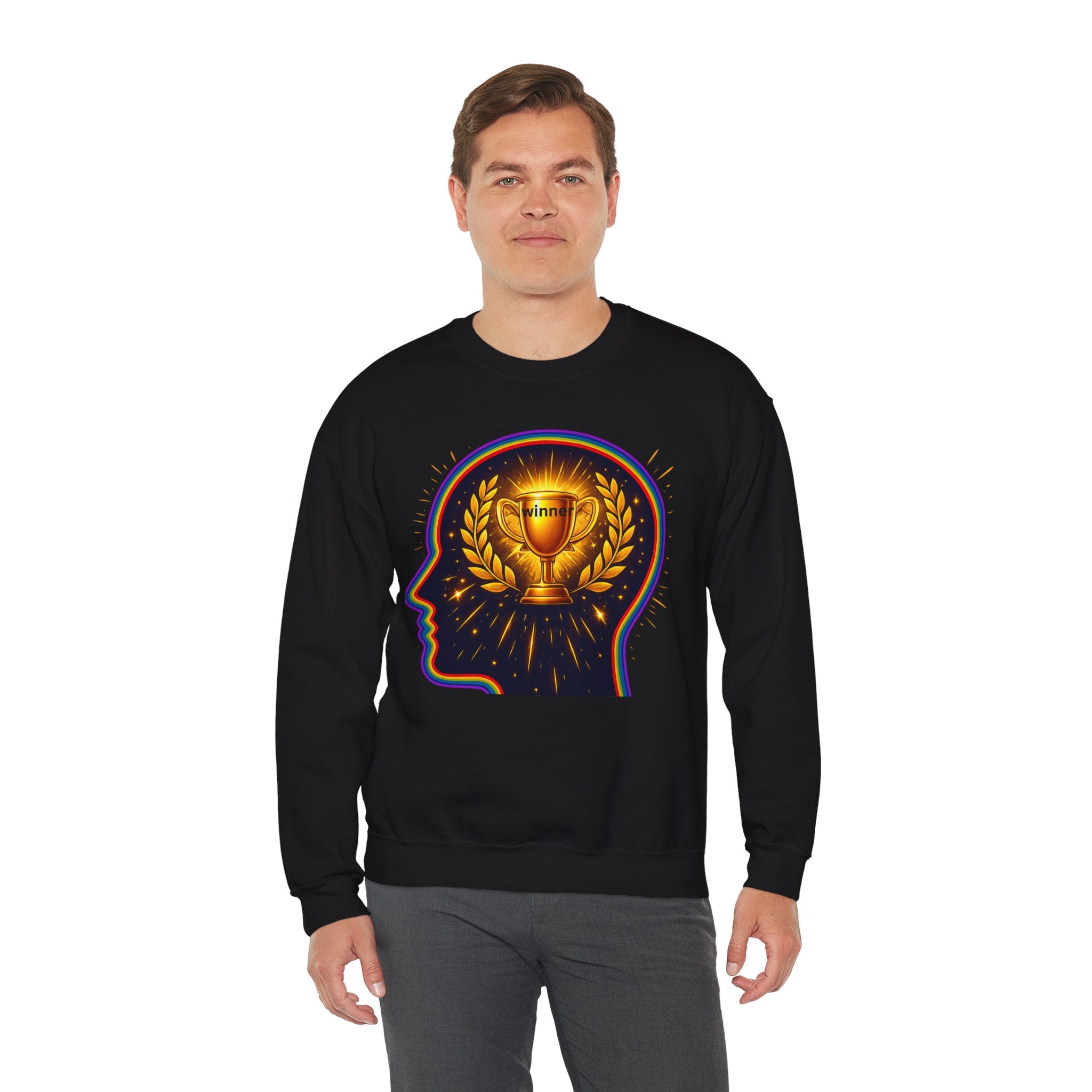 Crewneck Sweatshirt — 'Winner' Trophy Brain Graphic