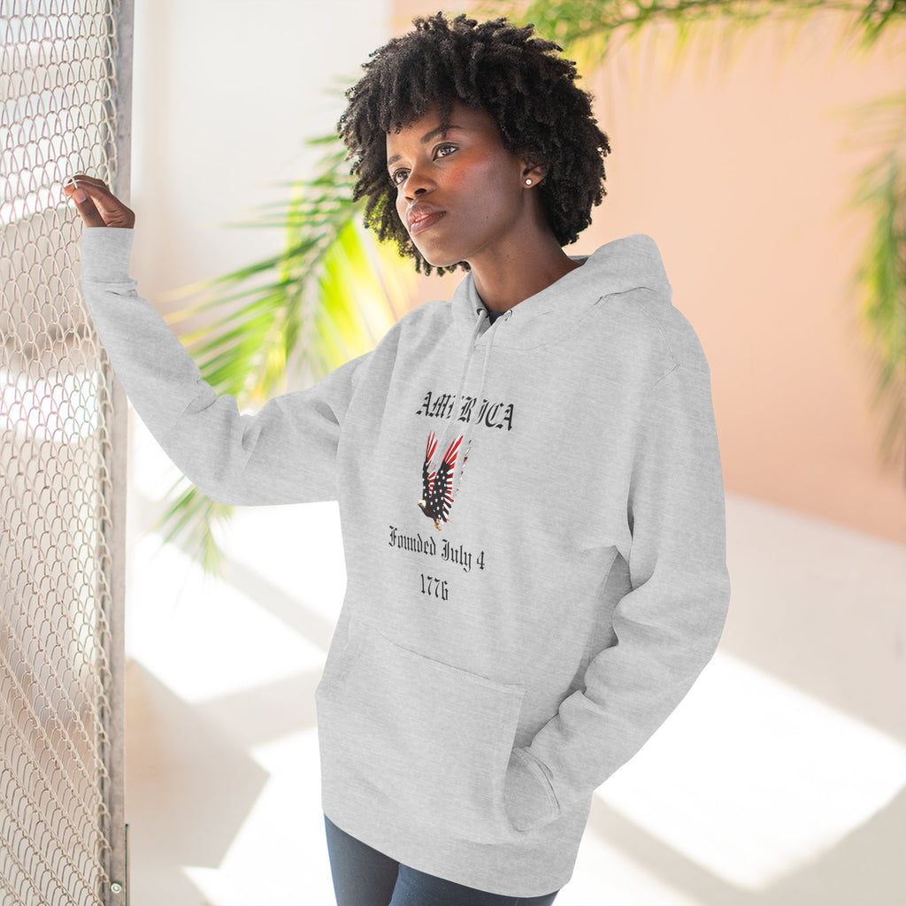 America Eagle Hoodie — Founded July 4, 1776 Patriotic Fleece Pullover