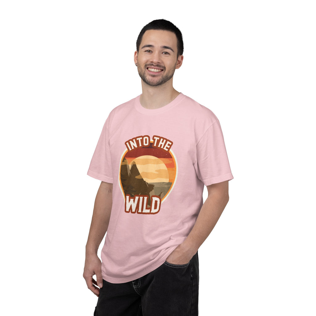 Into The Wild T-Shirt — Retro Sunset Mountain Adventure Tee