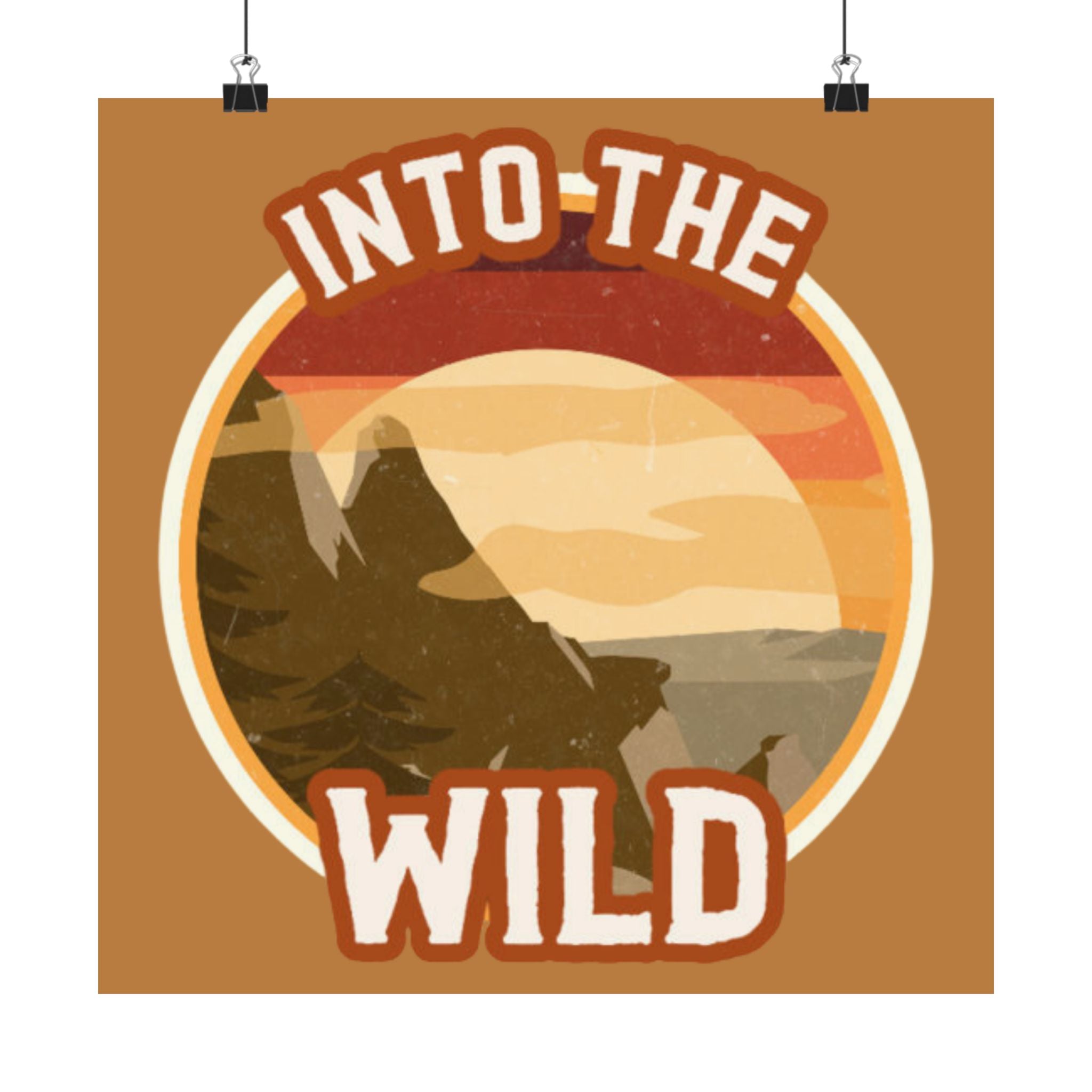 Into The Wild Poster — Retro Mountain Adventure Matte Vertical Print