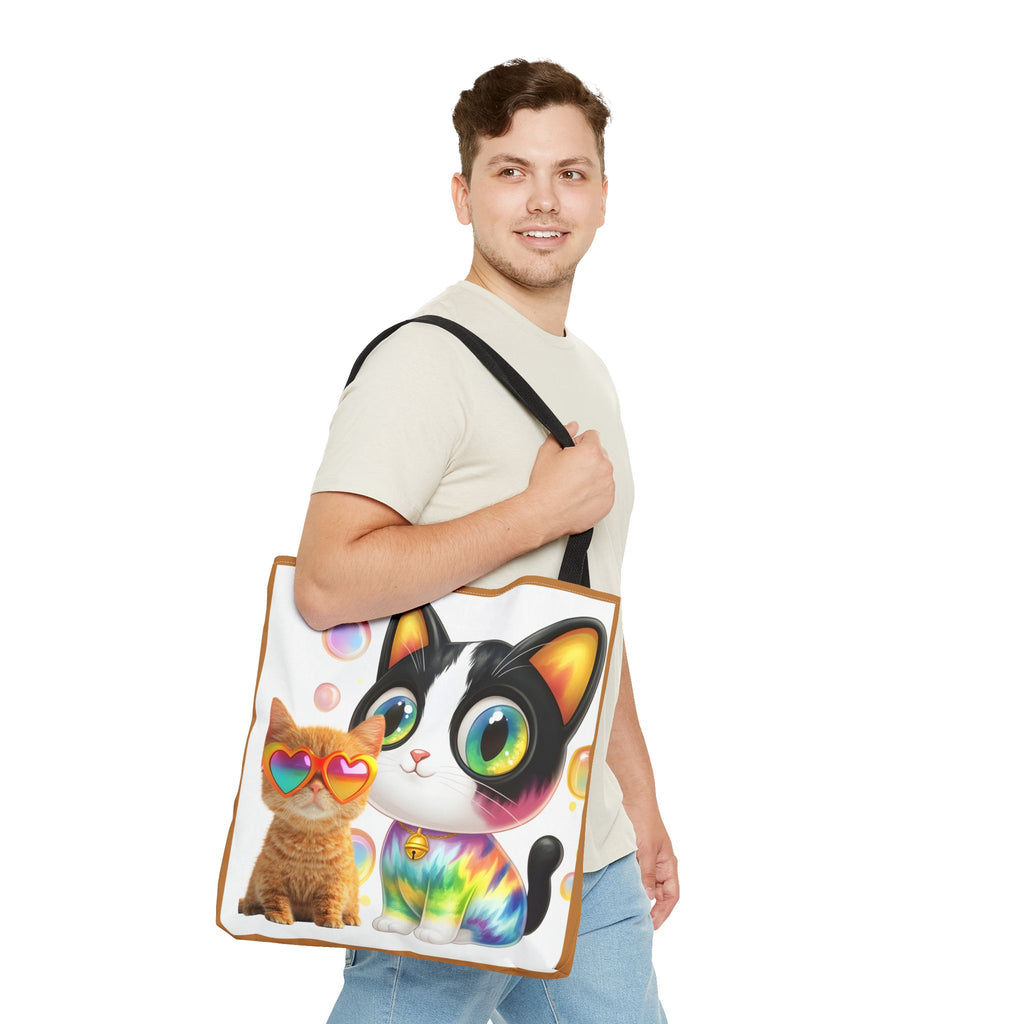 Rainbow Tie-Dye Cat & Sunglasses Kitten Tote Bag | Cute Cat Art