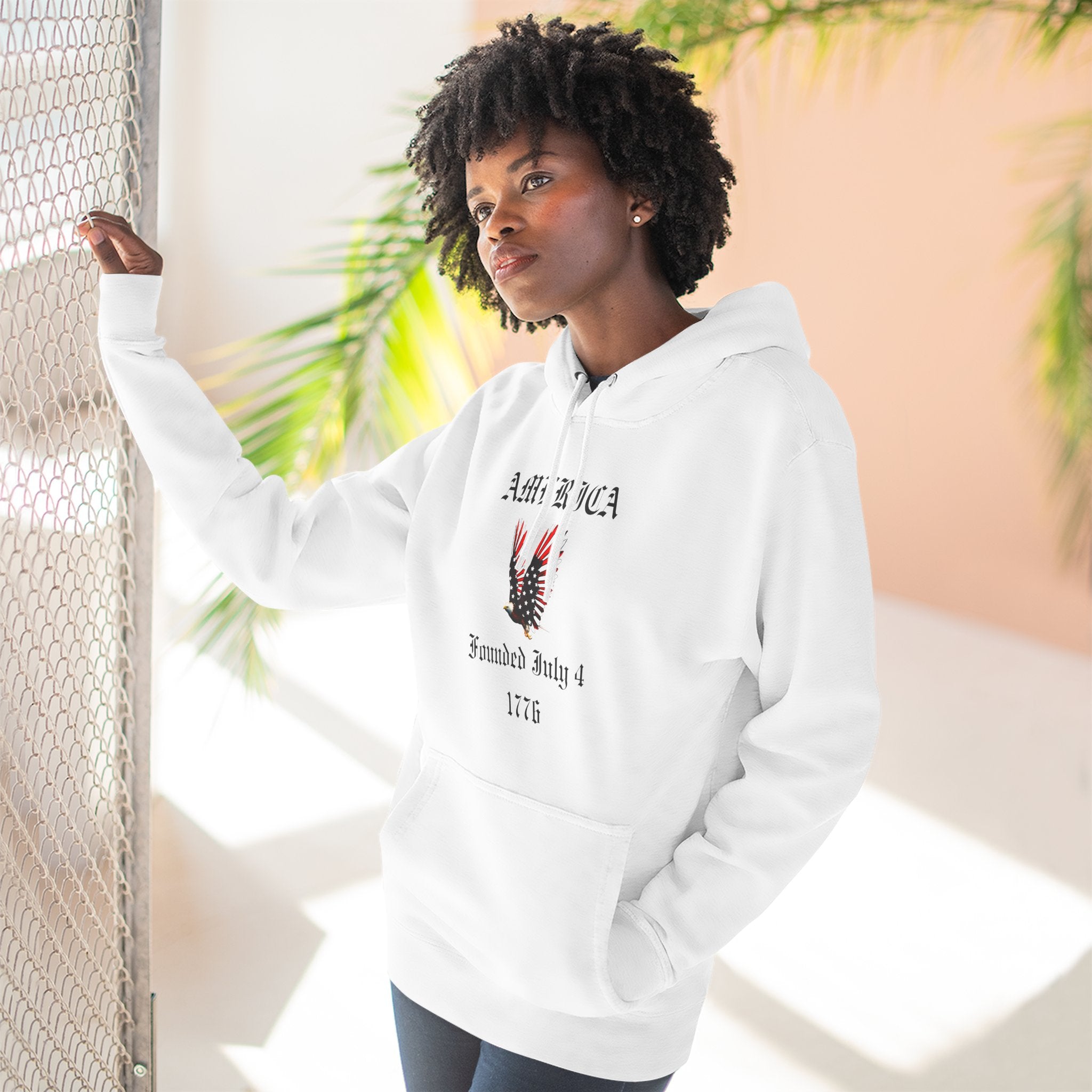 America Eagle Hoodie — Founded July 4, 1776 Patriotic Fleece Pullover