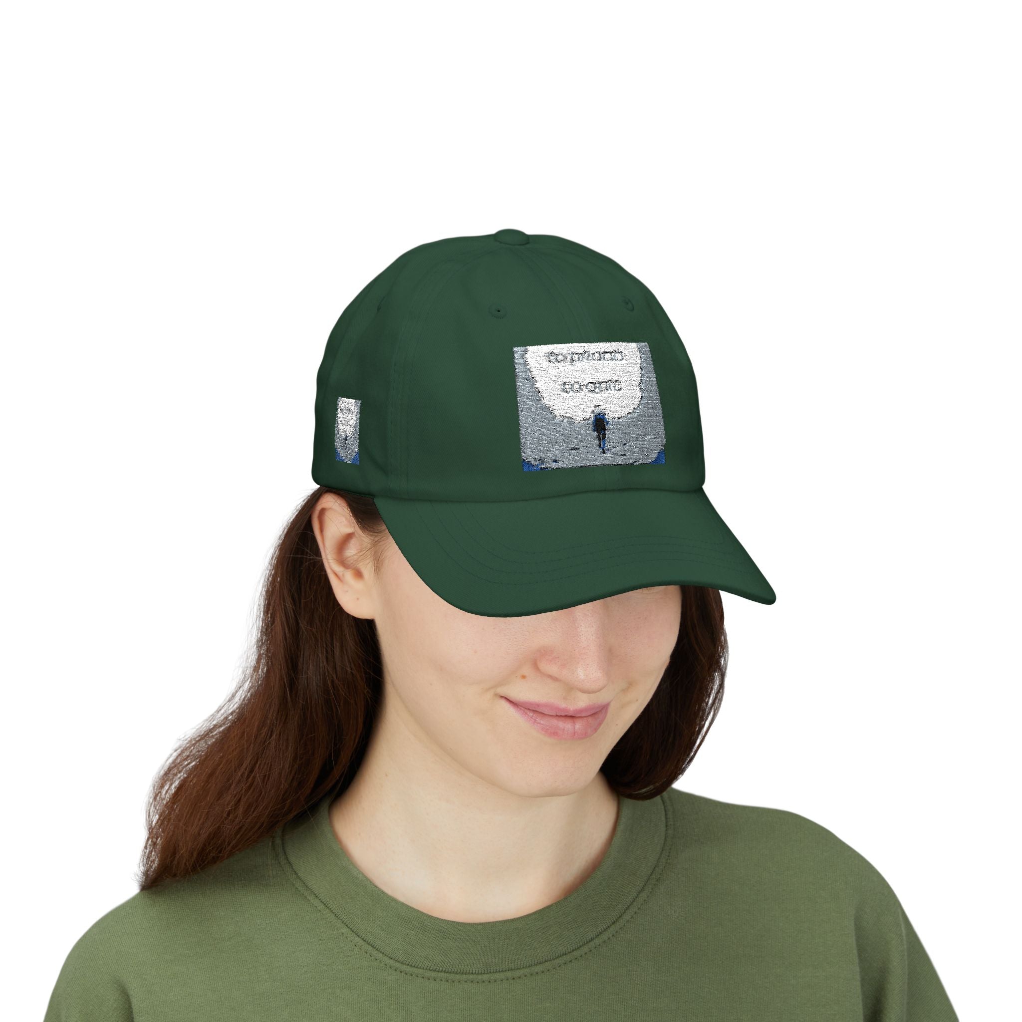 White Dad Cap with Silver Sequin Moon Patch - 'Let the Stars Guide'