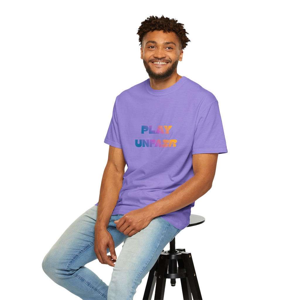 Play Unfair T-Shirt — Bold Rainbow Typography Tee