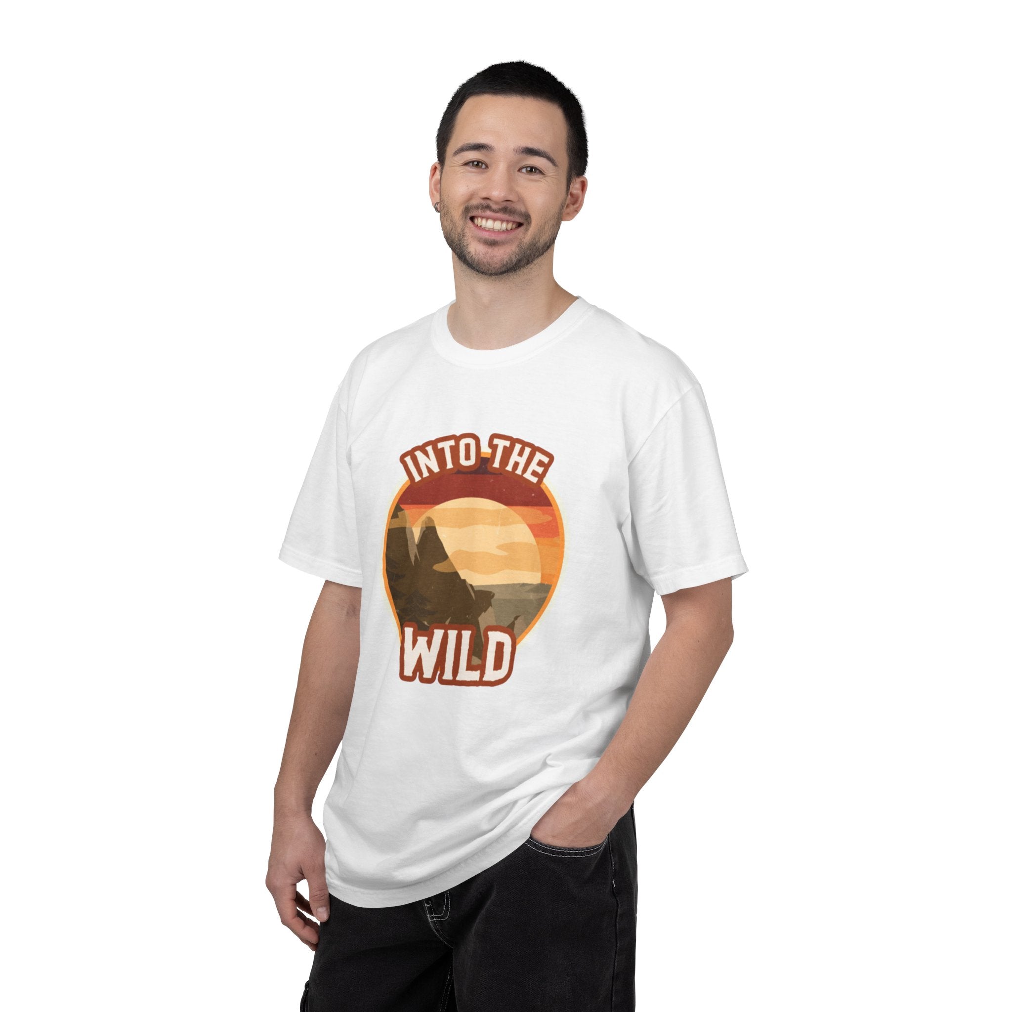 Into The Wild T-Shirt — Retro Sunset Mountain Adventure Tee