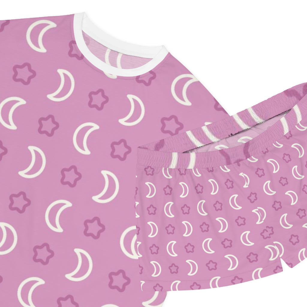Women's Moon & Stars Short Pajama Set — Pink Printed Sleepwear