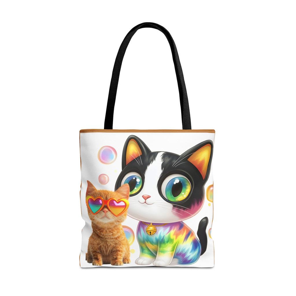 Rainbow Tie-Dye Cat & Sunglasses Kitten Tote Bag | Cute Cat Art