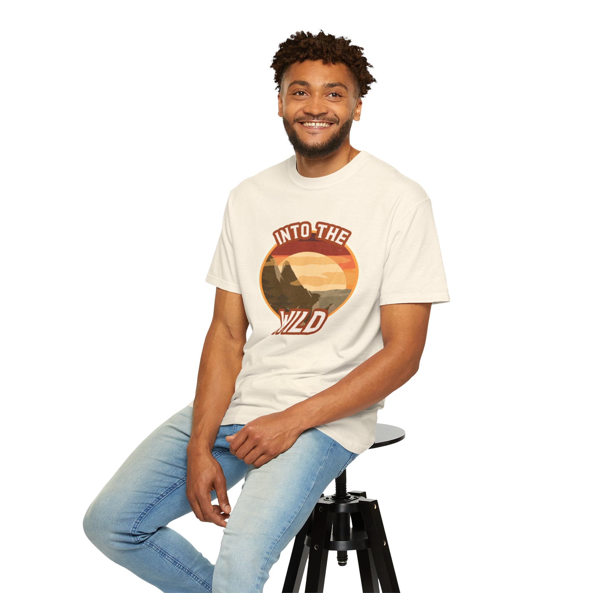 Into The Wild T-Shirt — Retro Sunset Mountain Adventure Tee