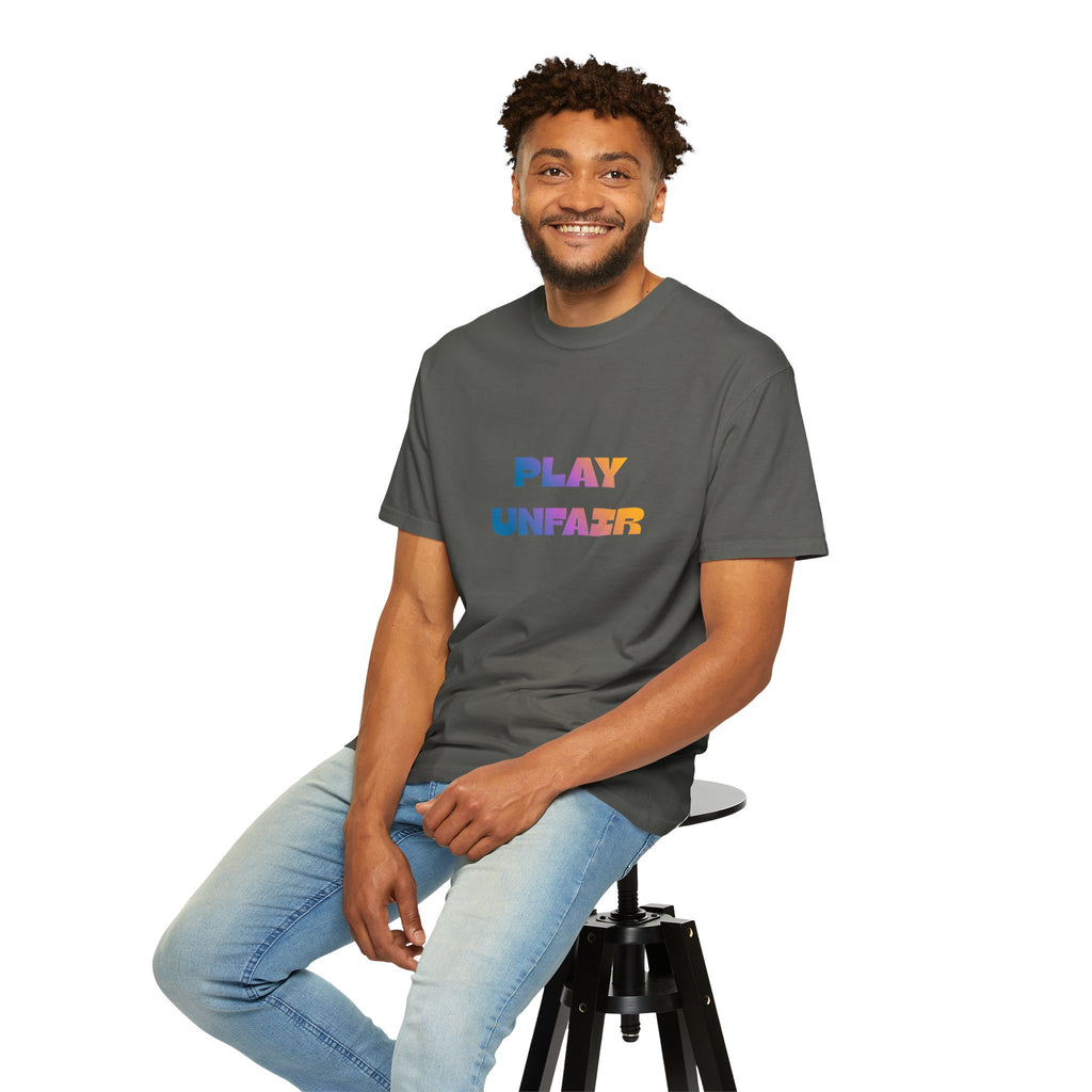 Play Unfair T-Shirt — Bold Rainbow Typography Tee