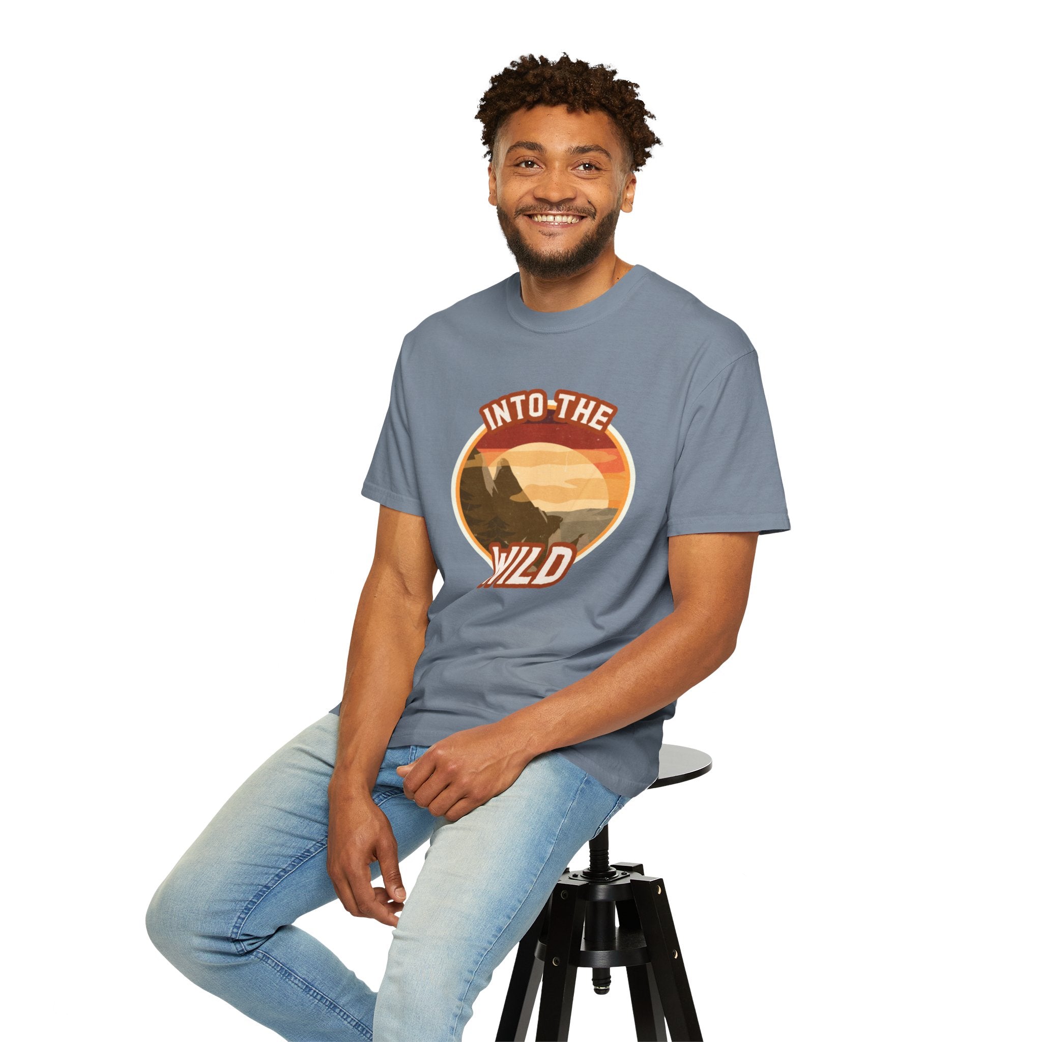 Into The Wild T-Shirt — Retro Sunset Mountain Adventure Tee