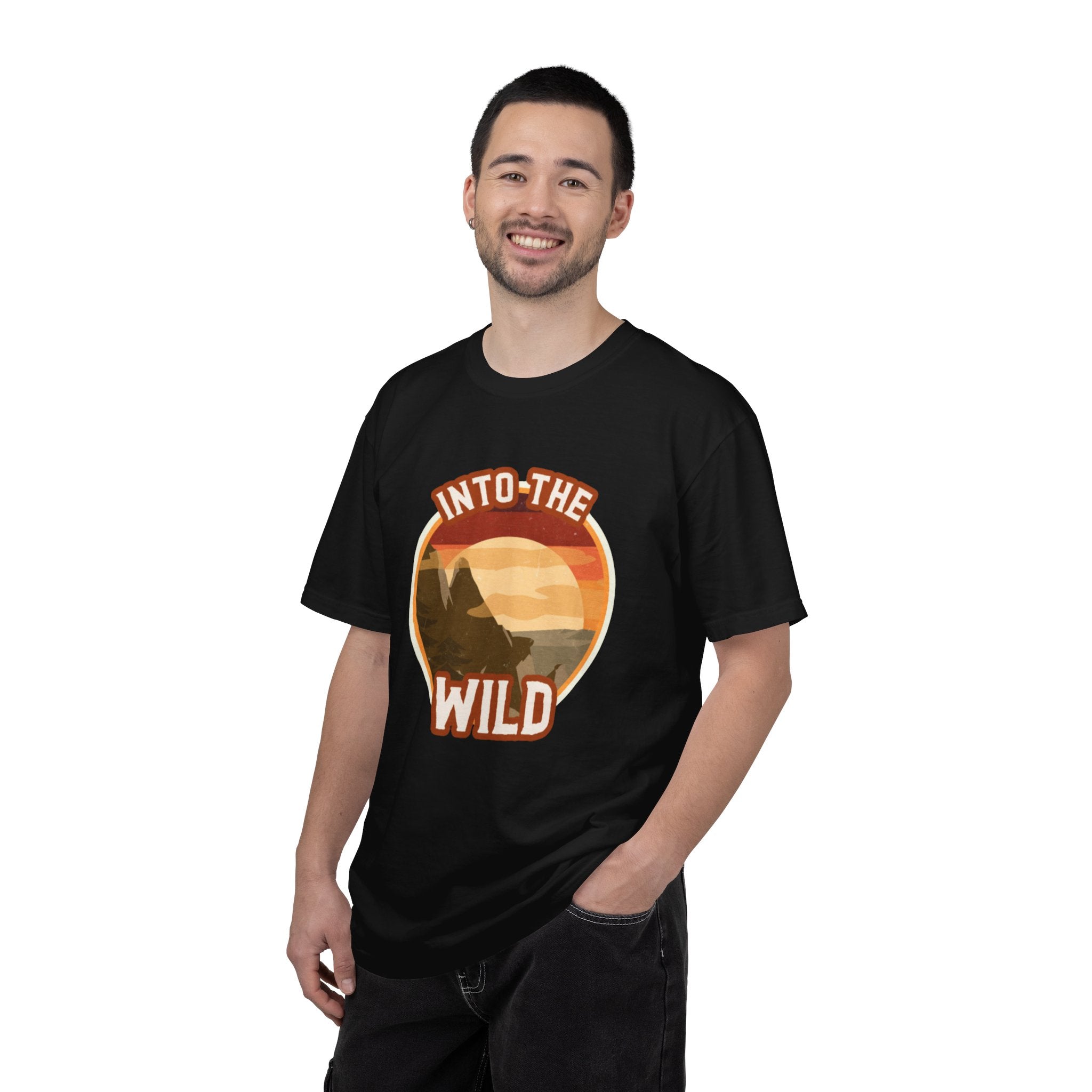 Into The Wild T-Shirt — Retro Sunset Mountain Adventure Tee