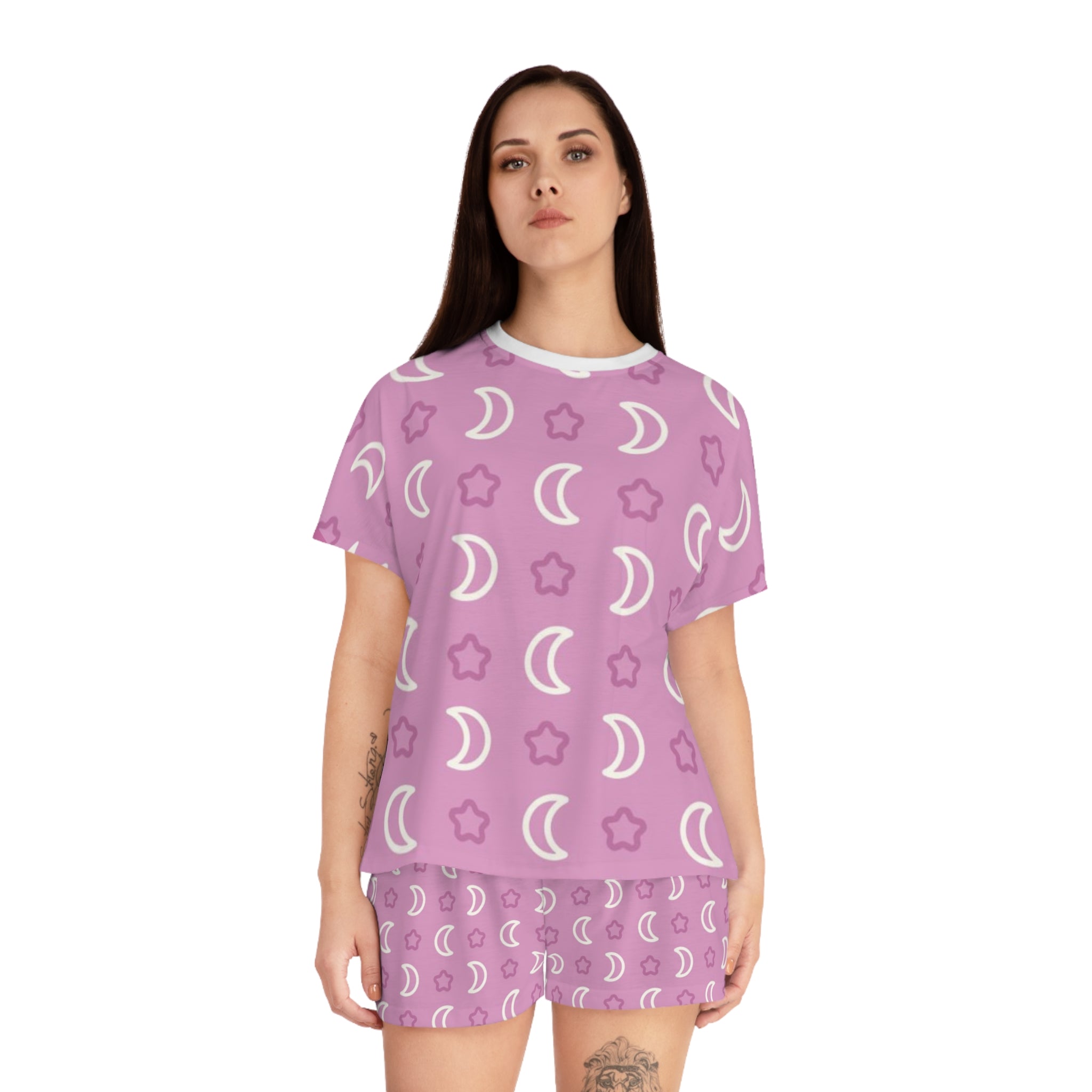 Women's Moon & Stars Short Pajama Set — Pink Printed Sleepwear