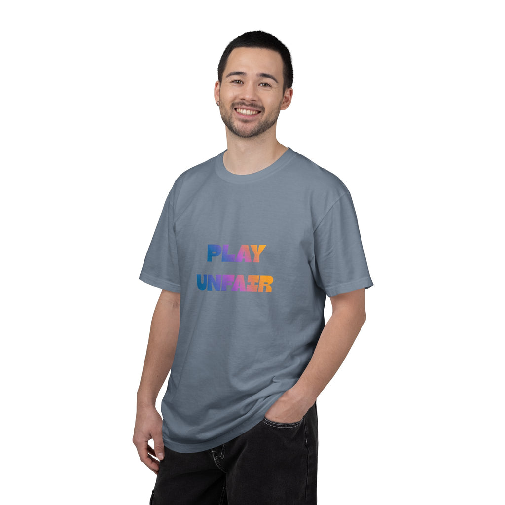Play Unfair T-Shirt — Bold Rainbow Typography Tee