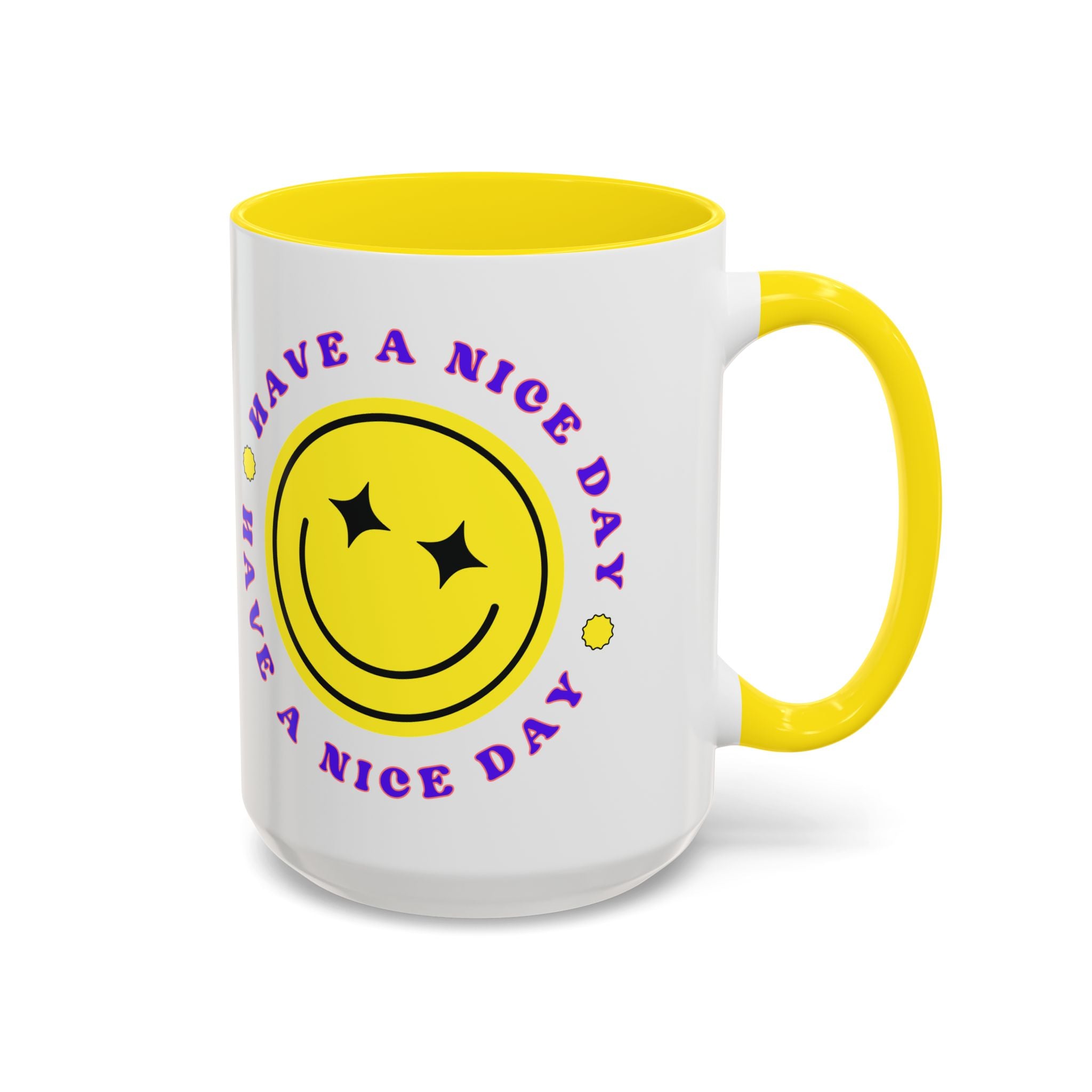 Have a Nice Day Smile Face Coffee Mug — Retro Yellow Smiley Accent Mug (11/15oz)