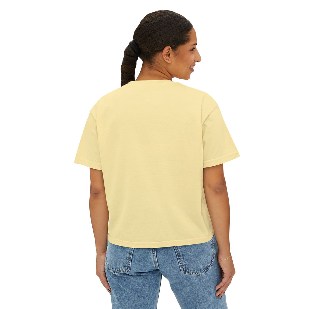 Floral Bouquet Women's Boxy Tee — Cropped White T-Shirt with Pink Rose Design