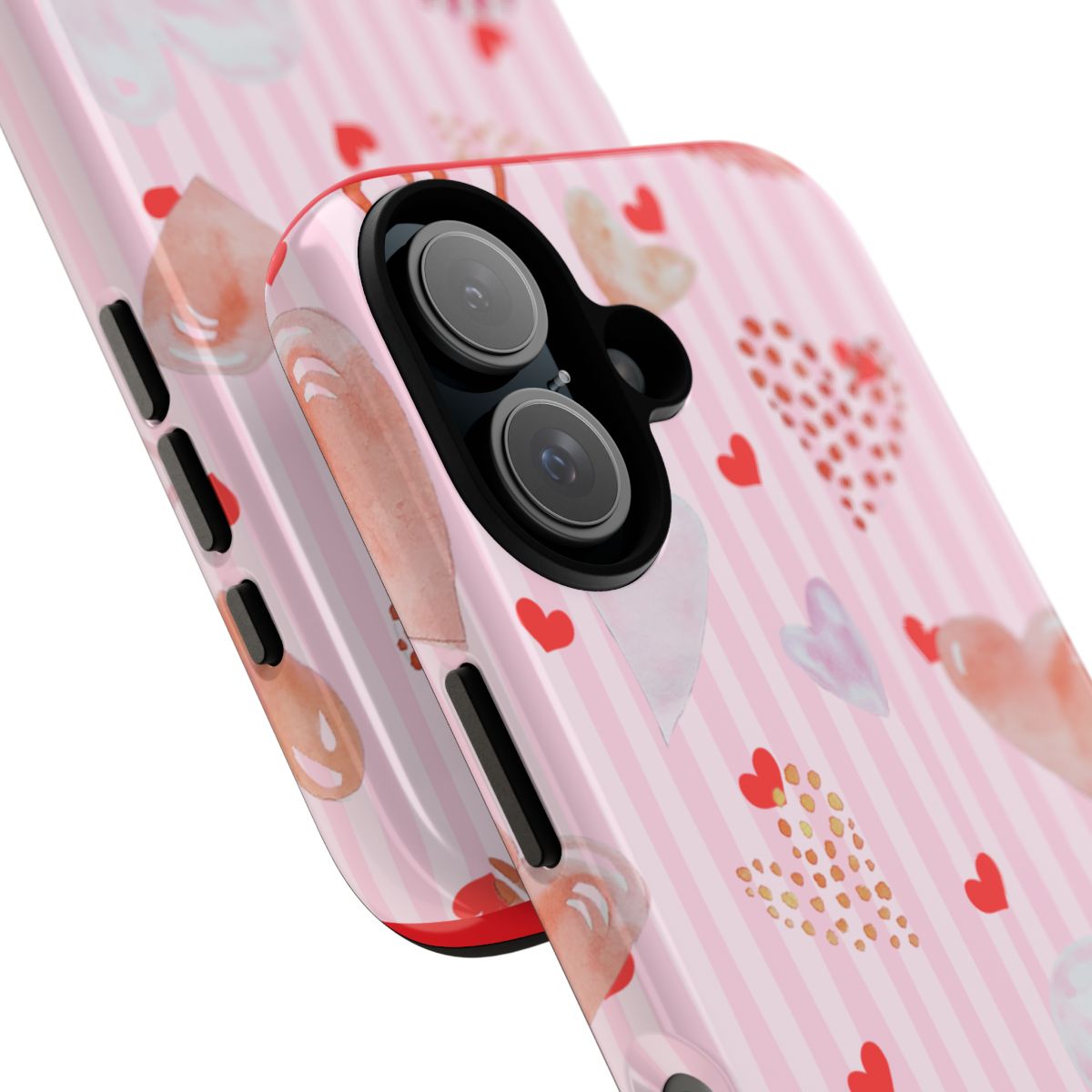 Valentine Hearts Tough Phone Case – Pink Striped Protective Phone Cover