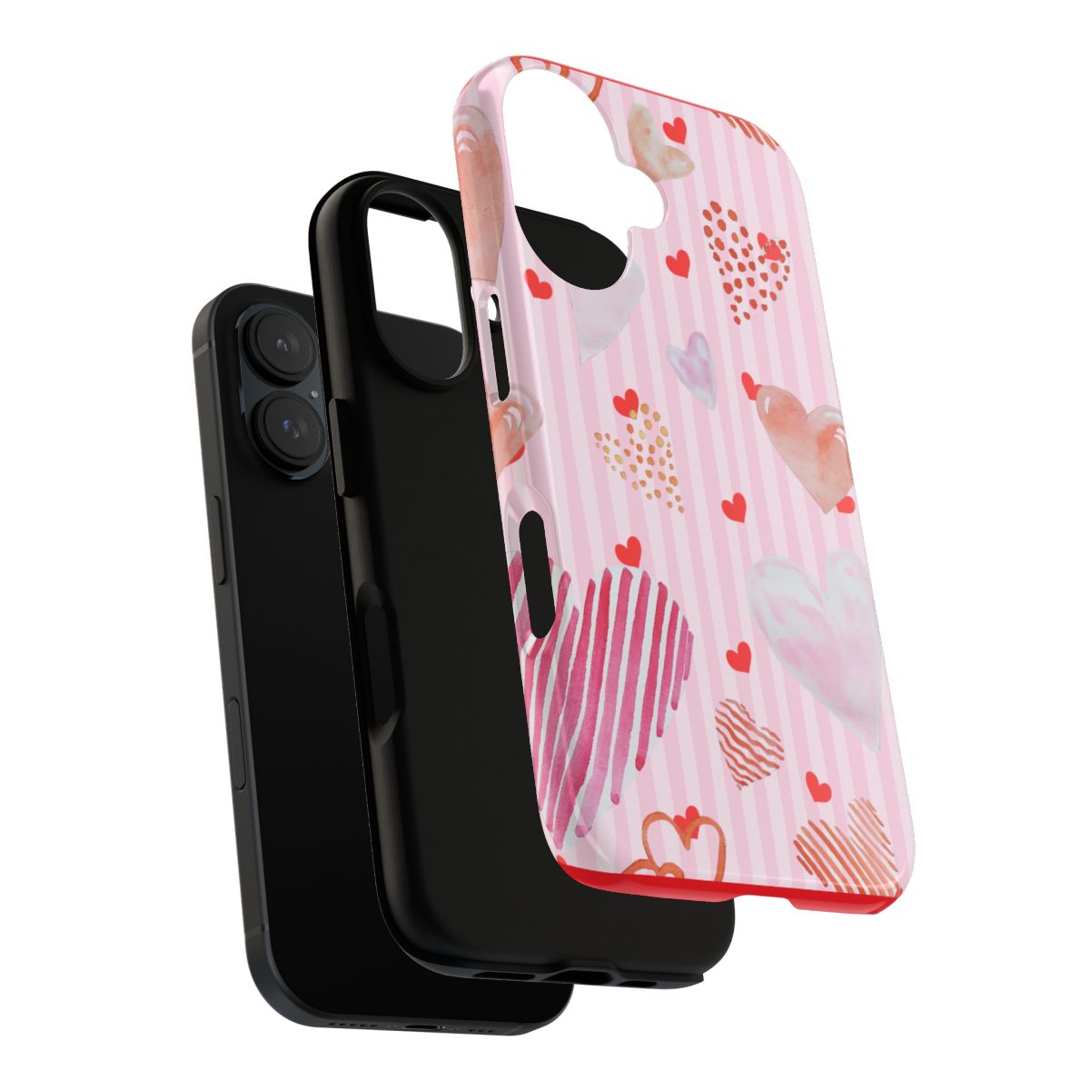Valentine Hearts Tough Phone Case – Pink Striped Protective Phone Cover