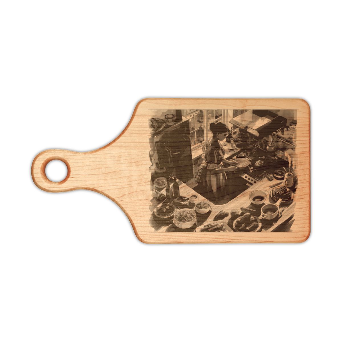 Engraved Vintage Kitchen Wooden Cutting Board – Personalized Photo Serving Paddle